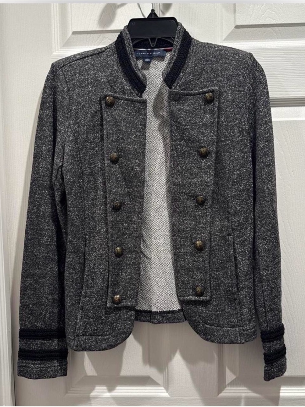 Tommy Hilfiger Women's Charcoal Double-Breasted Military Blazer